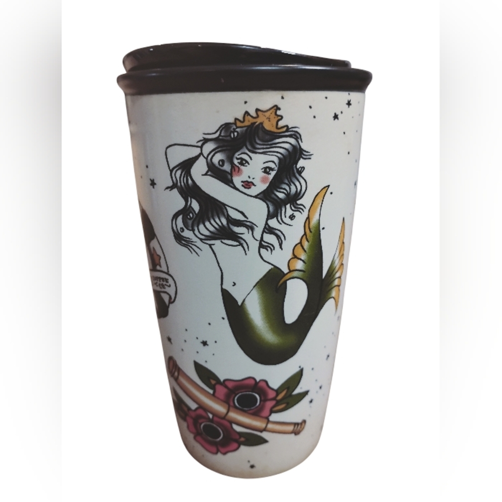 RARE - Starbucks 2015/2016 Mermaid Siren Sailor Tattoo Ceramic Travel Tumbler